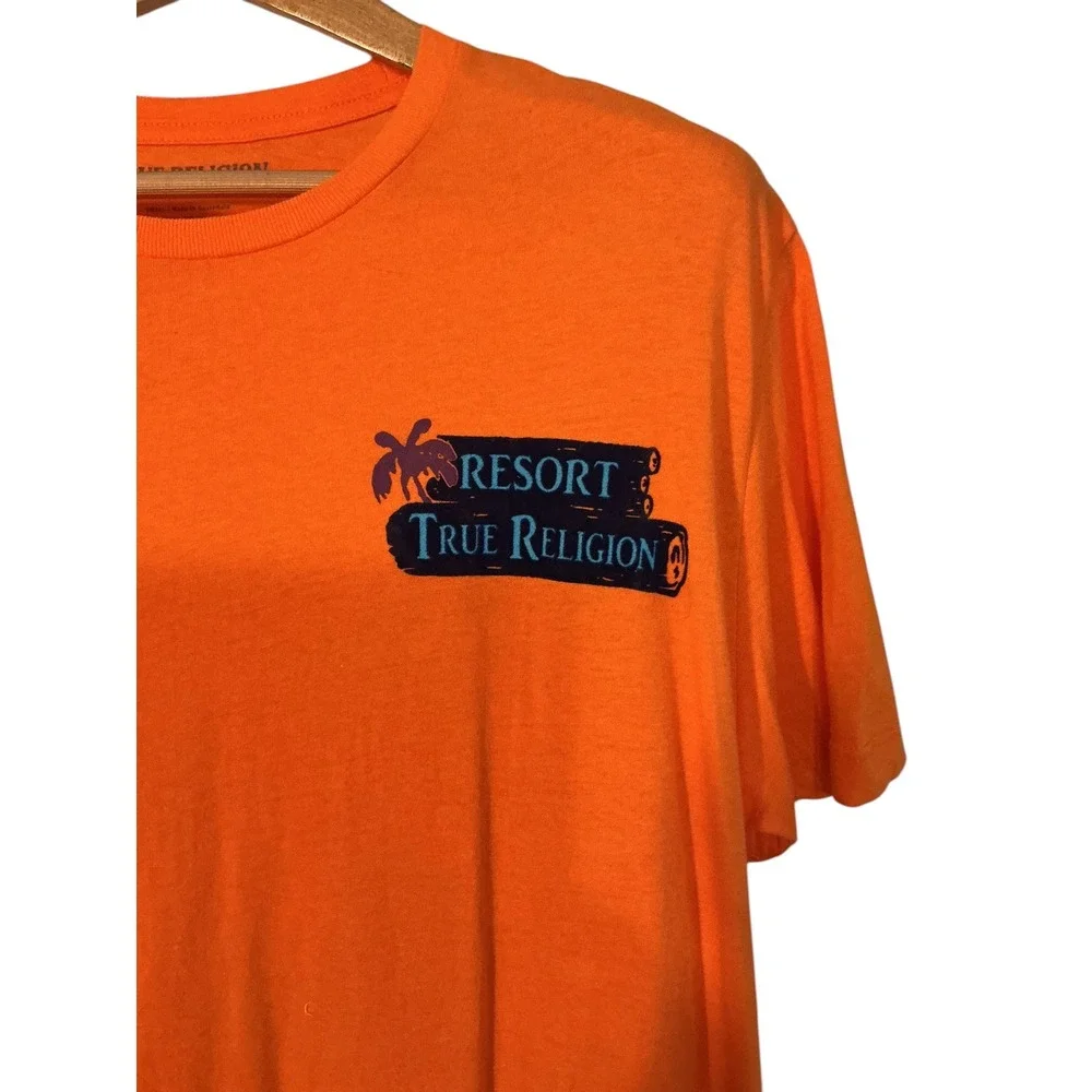 True Religion Mens Relaxed Tee Fire Orange Horseshoe Swimming‎ Club 108834C